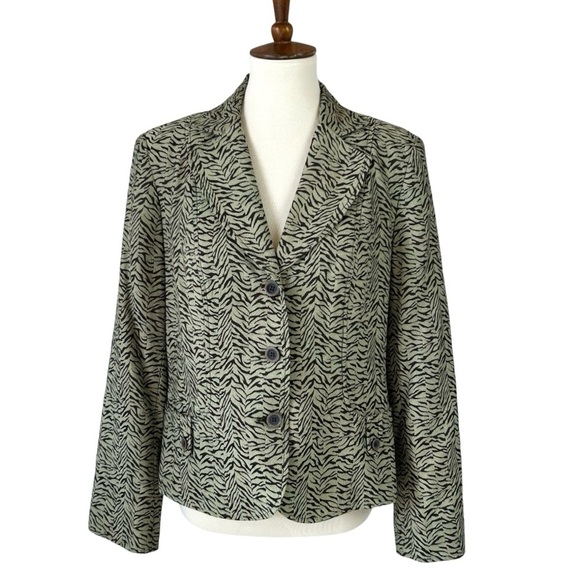 Women’s Green & Black Zebra Print Blazer Size 12 Single Breast R.Q.T - Picture 1 of 7